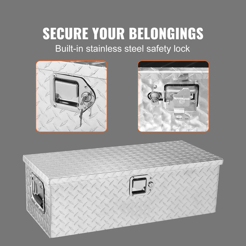 VEVOR Heavy Duty Aluminum Truck Bed Tool Box, Diamond Plate Tool Box with Side Handle and Lock Keys, Storage Tool Box Chest Box Organizer for Pickup, Truck Bed, RV, Trailer, 30
