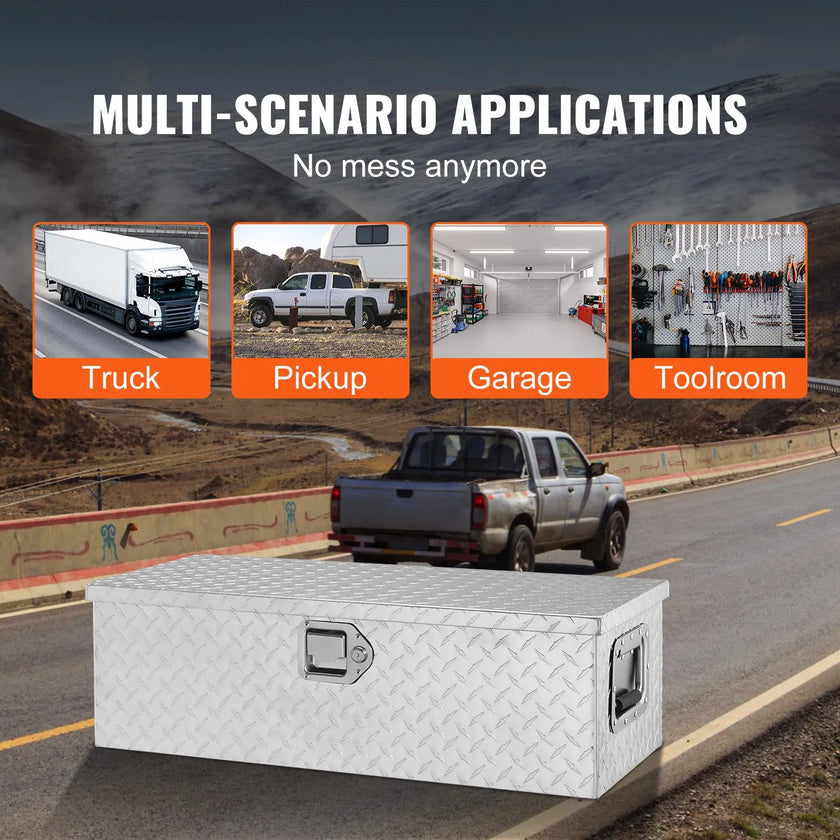 VEVOR Heavy Duty Aluminum Truck Bed Tool Box, Diamond Plate Tool Box with Side Handle and Lock Keys, Storage Tool Box Chest Box Organizer for Pickup, Truck Bed, RV, Trailer, 30