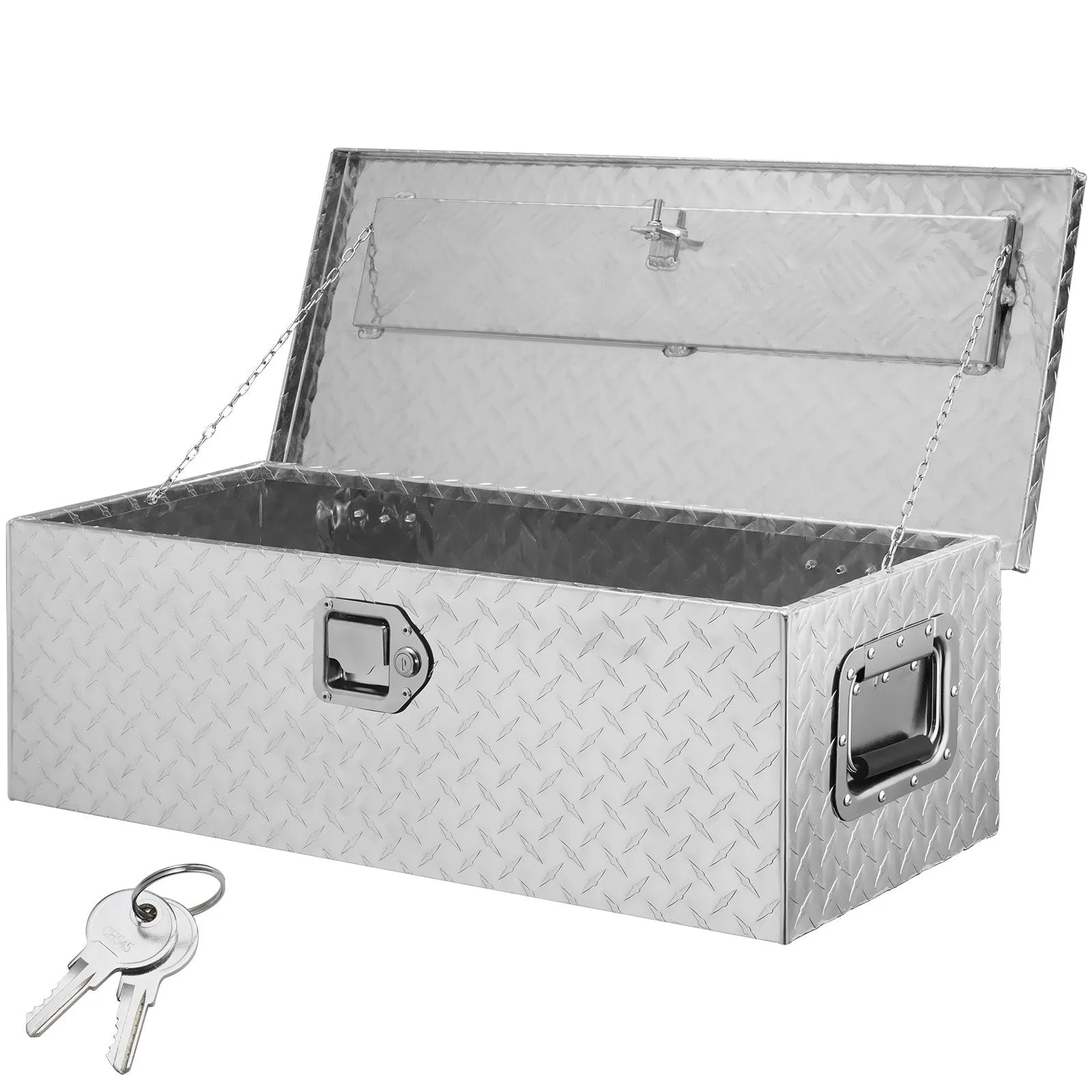 VEVOR Heavy Duty Aluminum Truck Bed Tool Box, Diamond Plate Tool Box with Side Handle and Lock Keys, Storage Tool Box Chest Box Organizer for Pickup, Truck Bed, RV, Trailer, 30