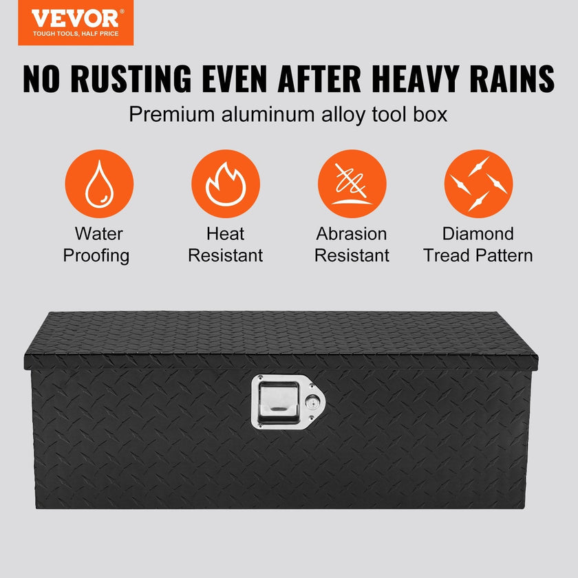 VEVOR Heavy Duty Aluminum Truck Bed Tool Box, Diamond Plate Tool Box with Side Handle and Lock Keys, Storage Tool Box Chest Box Organizer for Pickup, Truck Bed, RV, Trailer, 30