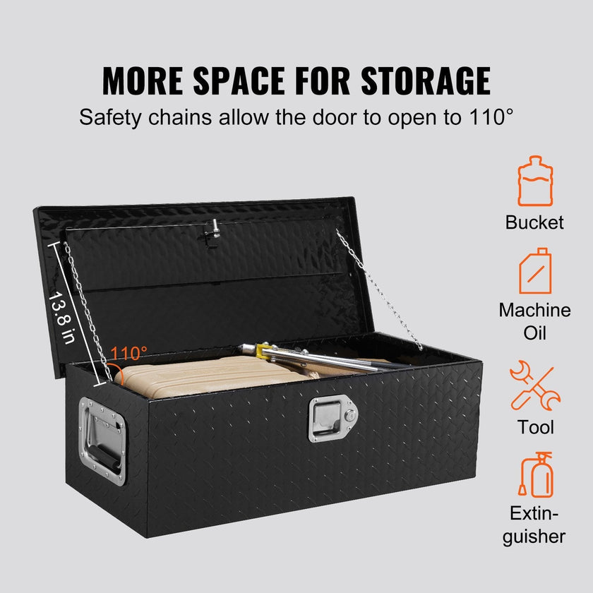VEVOR Heavy Duty Aluminum Truck Bed Tool Box, Diamond Plate Tool Box with Side Handle and Lock Keys, Storage Tool Box Chest Box Organizer for Pickup, Truck Bed, RV, Trailer, 30