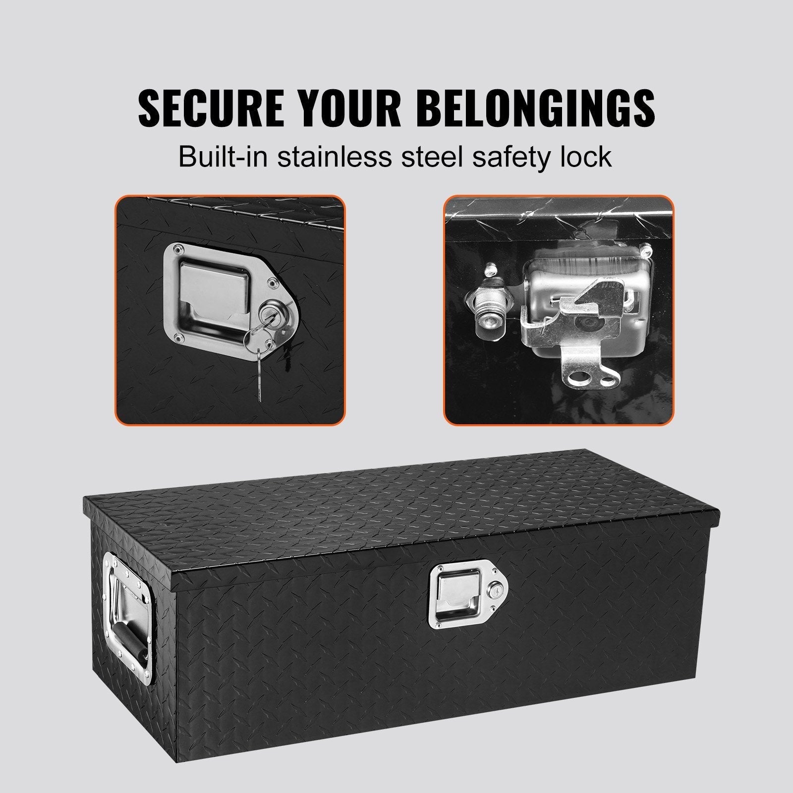VEVOR Heavy Duty Aluminum Truck Bed Tool Box, Diamond Plate Tool Box with Side Handle and Lock Keys, Storage Tool Box Chest Box Organizer for Pickup, Truck Bed, RV, Trailer, 30