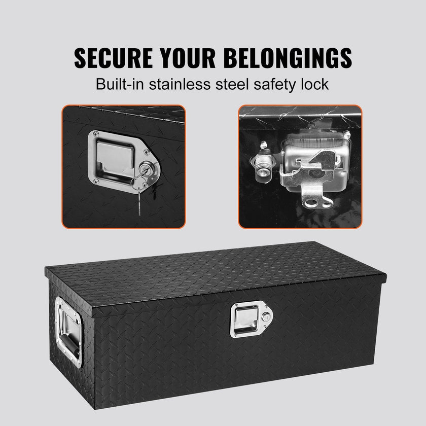 VEVOR Heavy Duty Aluminum Truck Bed Tool Box, Diamond Plate Tool Box with Side Handle and Lock Keys, Storage Tool Box Chest Box Organizer for Pickup, Truck Bed, RV, Trailer, 30