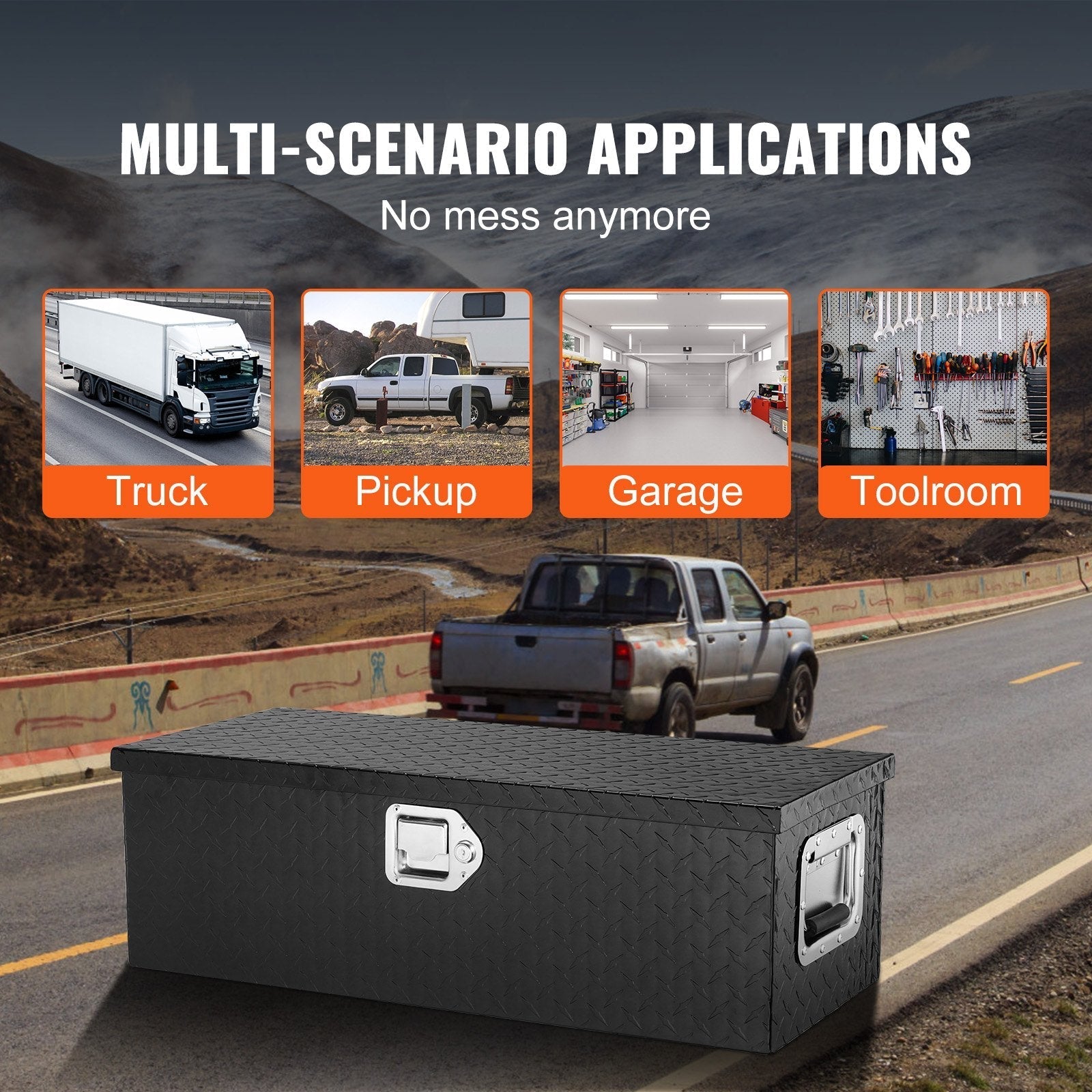 VEVOR Heavy Duty Aluminum Truck Bed Tool Box, Diamond Plate Tool Box with Side Handle and Lock Keys, Storage Tool Box Chest Box Organizer for Pickup, Truck Bed, RV, Trailer, 30