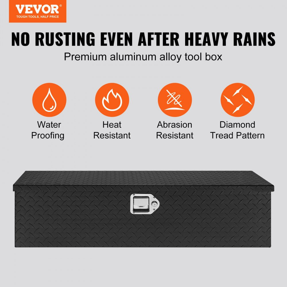 VEVOR Heavy Duty Aluminum Truck Bed Tool Box, Diamond Plate Tool Box with Side Handle and Lock Keys, Storage Tool Box Chest Box Organizer for Pickup, Truck Bed, RV, Trailer, 39