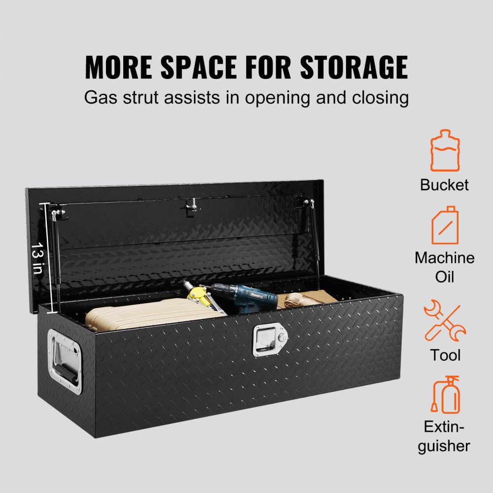 VEVOR Heavy Duty Aluminum Truck Bed Tool Box, Diamond Plate Tool Box with Side Handle and Lock Keys, Storage Tool Box Chest Box Organizer for Pickup, Truck Bed, RV, Trailer, 39