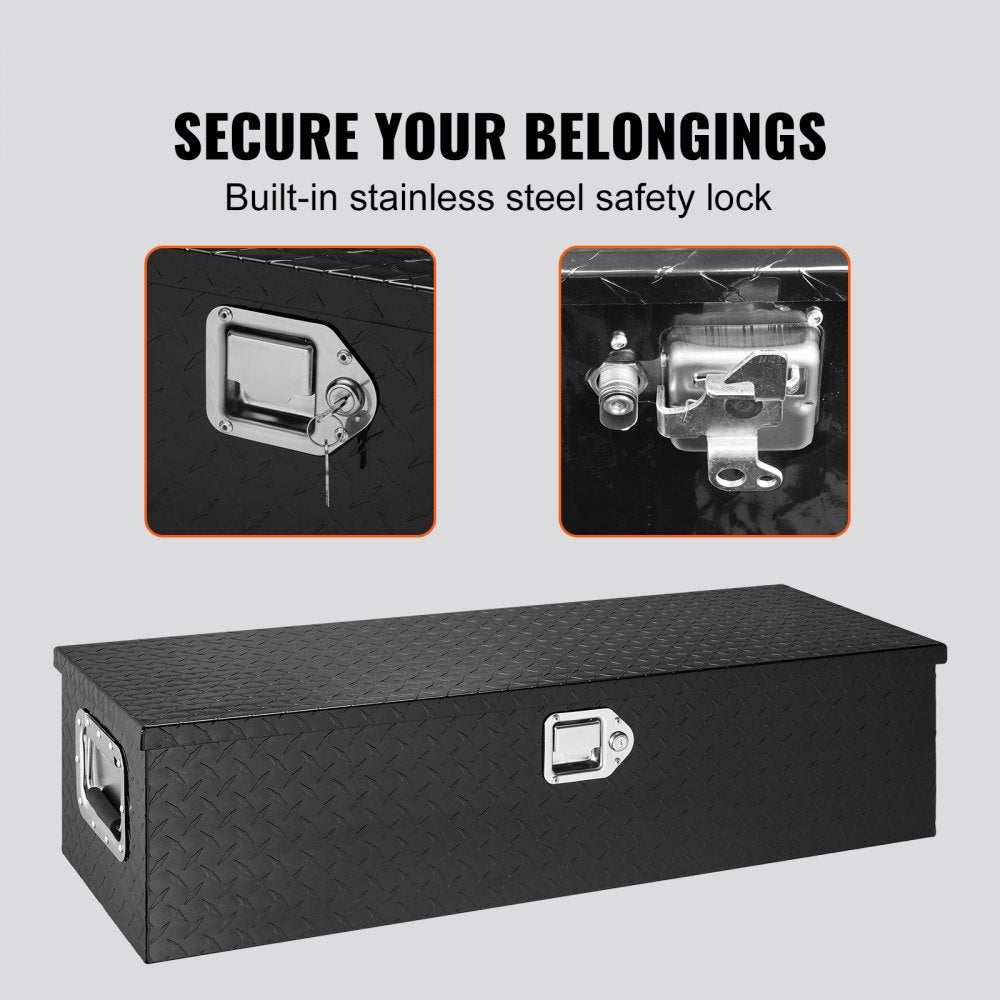 VEVOR Heavy Duty Aluminum Truck Bed Tool Box, Diamond Plate Tool Box with Side Handle and Lock Keys, Storage Tool Box Chest Box Organizer for Pickup, Truck Bed, RV, Trailer, 39