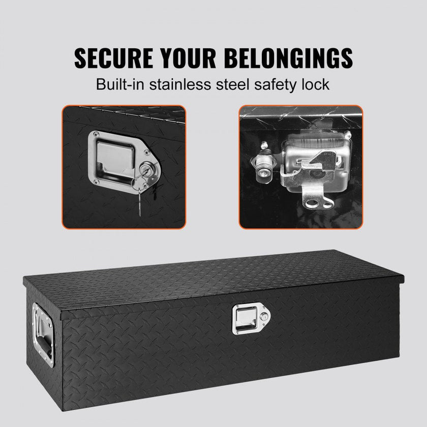 VEVOR Heavy Duty Aluminum Truck Bed Tool Box, Diamond Plate Tool Box with Side Handle and Lock Keys, Storage Tool Box Chest Box Organizer for Pickup, Truck Bed, RV, Trailer, 39