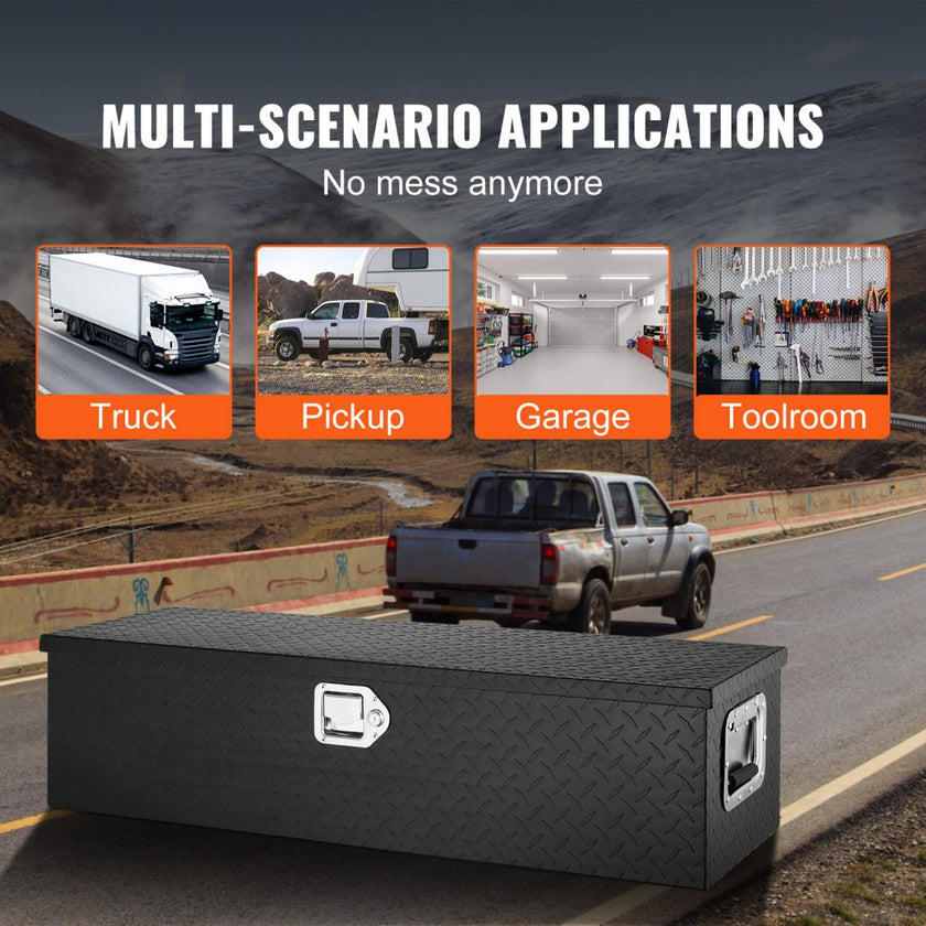 VEVOR Heavy Duty Aluminum Truck Bed Tool Box, Diamond Plate Tool Box with Side Handle and Lock Keys, Storage Tool Box Chest Box Organizer for Pickup, Truck Bed, RV, Trailer, 39