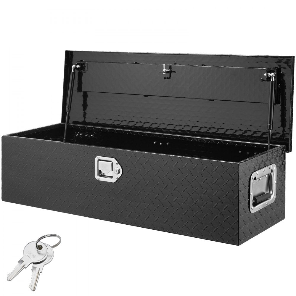 VEVOR Heavy Duty Aluminum Truck Bed Tool Box, Diamond Plate Tool Box with Side Handle and Lock Keys, Storage Tool Box Chest Box Organizer for Pickup, Truck Bed, RV, Trailer, 39