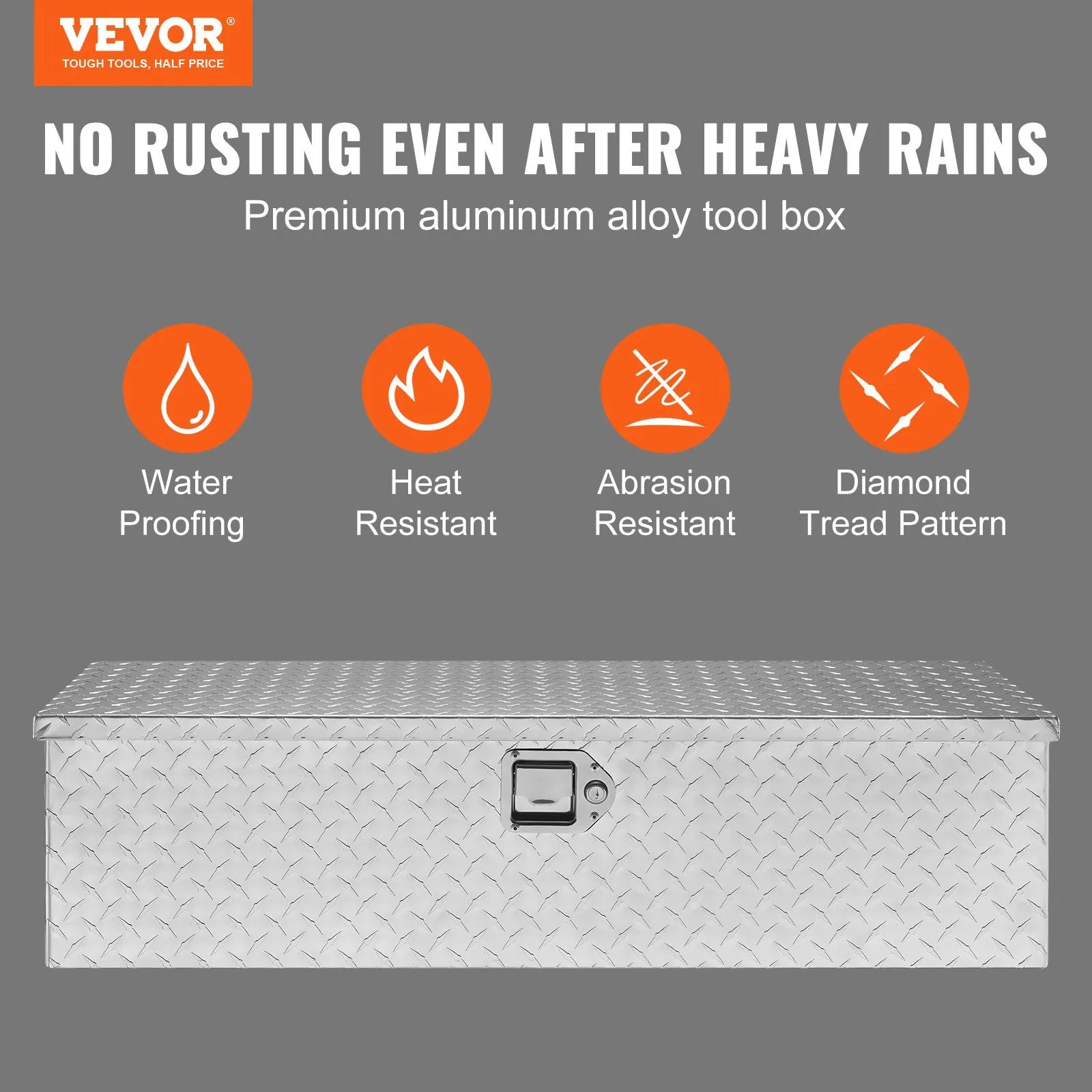 VEVOR Heavy Duty Aluminum Truck Bed Tool Box, Diamond Plate Tool Box with Side Handle and Lock Keys, Storage Tool Box Chest Box Organizer for Pickup, Truck Bed, RV, Trailer, 39