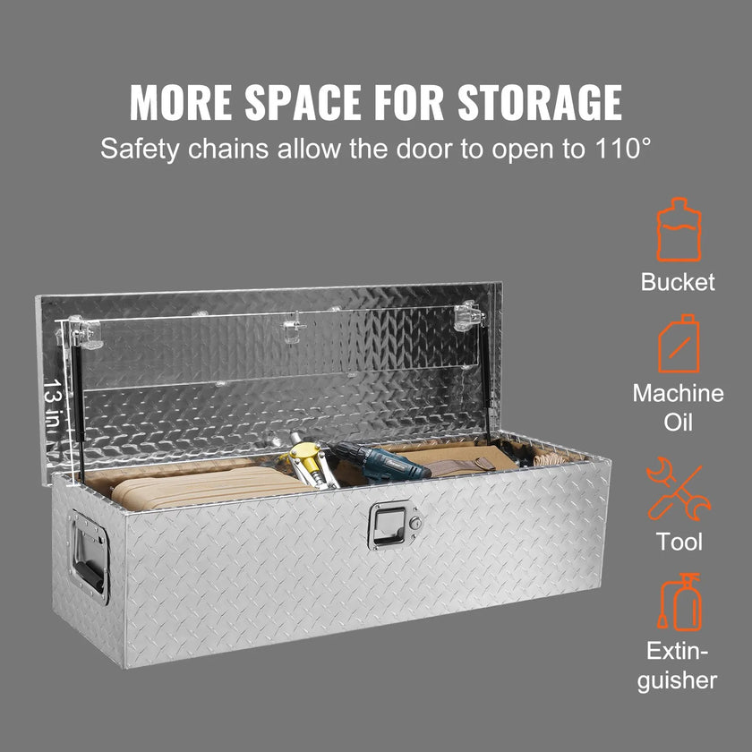 VEVOR Heavy Duty Aluminum Truck Bed Tool Box, Diamond Plate Tool Box with Side Handle and Lock Keys, Storage Tool Box Chest Box Organizer for Pickup, Truck Bed, RV, Trailer, 39