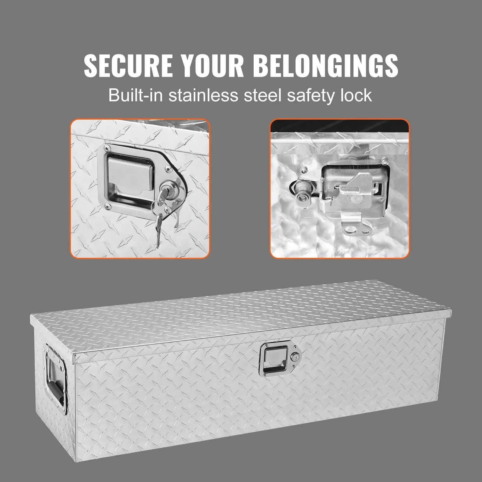 VEVOR Heavy Duty Aluminum Truck Bed Tool Box, Diamond Plate Tool Box with Side Handle and Lock Keys, Storage Tool Box Chest Box Organizer for Pickup, Truck Bed, RV, Trailer, 39