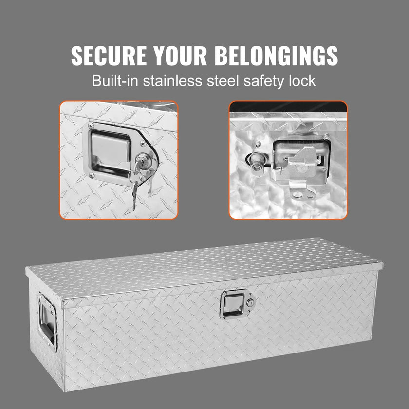VEVOR Heavy Duty Aluminum Truck Bed Tool Box, Diamond Plate Tool Box with Side Handle and Lock Keys, Storage Tool Box Chest Box Organizer for Pickup, Truck Bed, RV, Trailer, 39