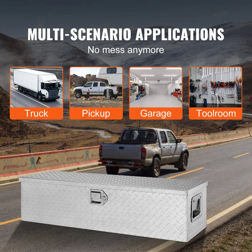 VEVOR Heavy Duty Aluminum Truck Bed Tool Box, Diamond Plate Tool Box with Side Handle and Lock Keys, Storage Tool Box Chest Box Organizer for Pickup, Truck Bed, RV, Trailer, 39