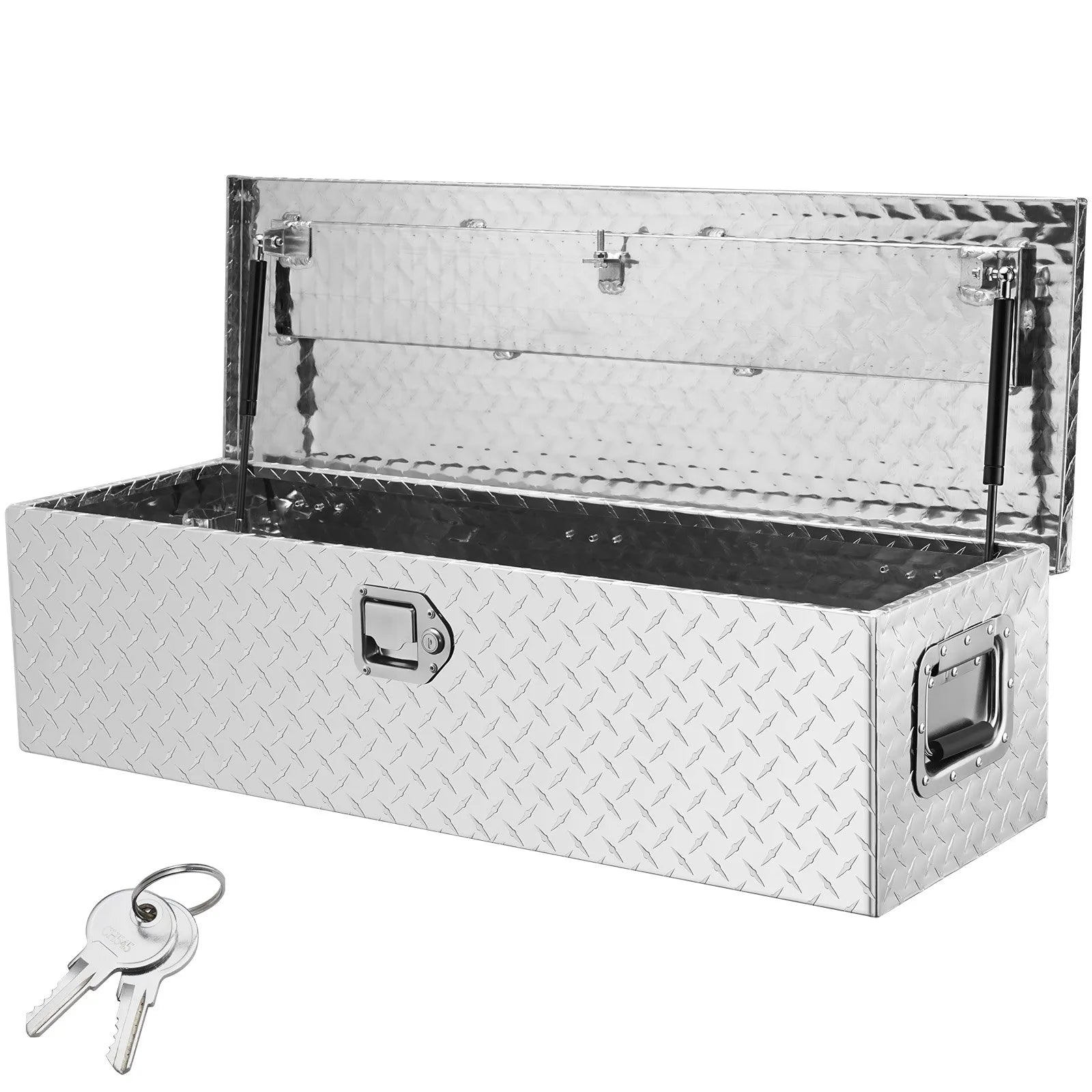 VEVOR Heavy Duty Aluminum Truck Bed Tool Box, Diamond Plate Tool Box with Side Handle and Lock Keys, Storage Tool Box Chest Box Organizer for Pickup, Truck Bed, RV, Trailer, 39