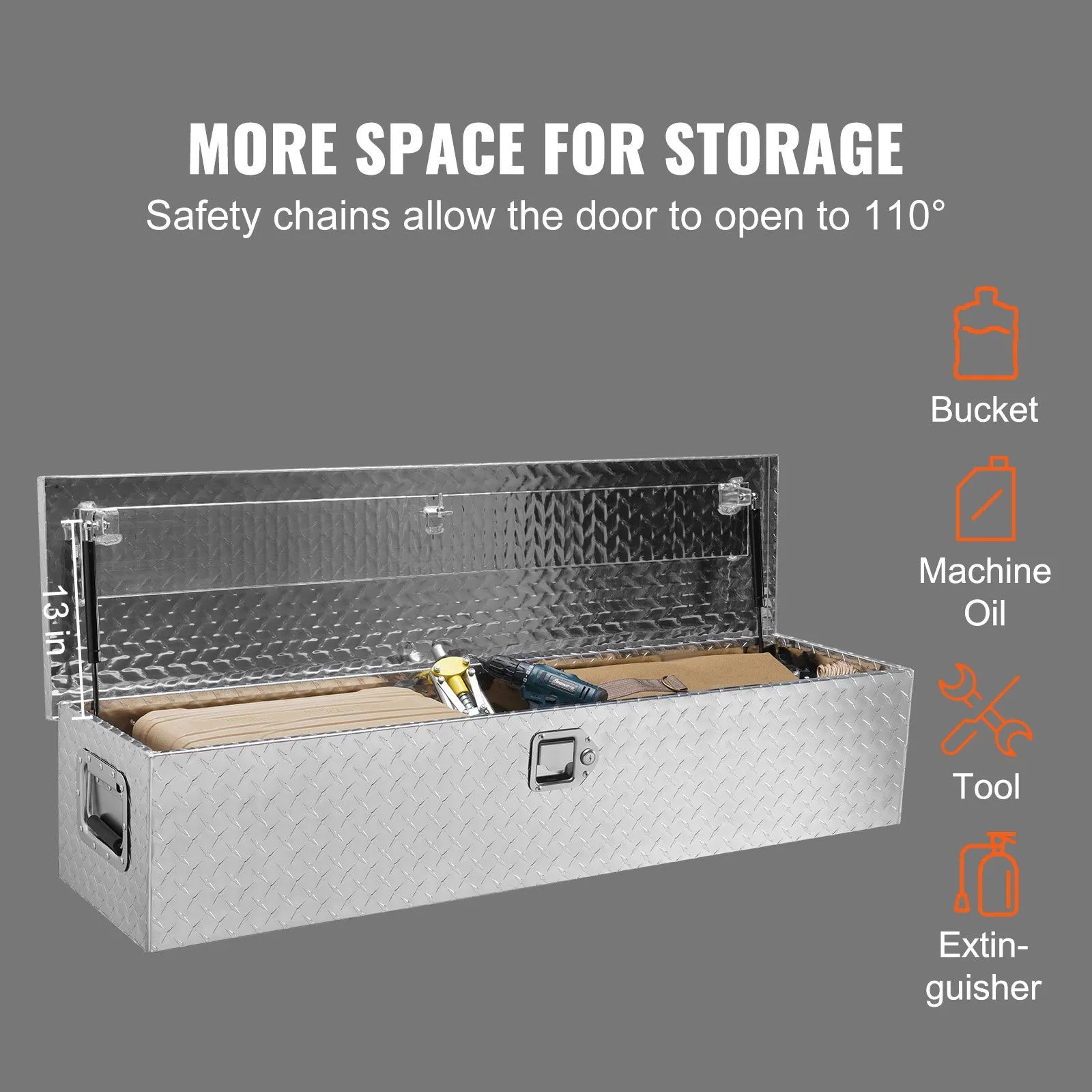 VEVOR Heavy Duty Aluminum Truck Bed Tool Box, Diamond Plate Tool Box with Side Handle and Lock Keys, Storage Tool Box Chest Box Organizer for Pickup, Truck Bed, RV, Trailer, 48