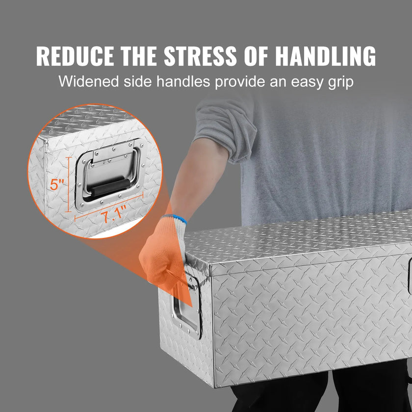 VEVOR Heavy Duty Aluminum Truck Bed Tool Box, Diamond Plate Tool Box with Side Handle and Lock Keys, Storage Tool Box Chest Box Organizer for Pickup, Truck Bed, RV, Trailer, 48