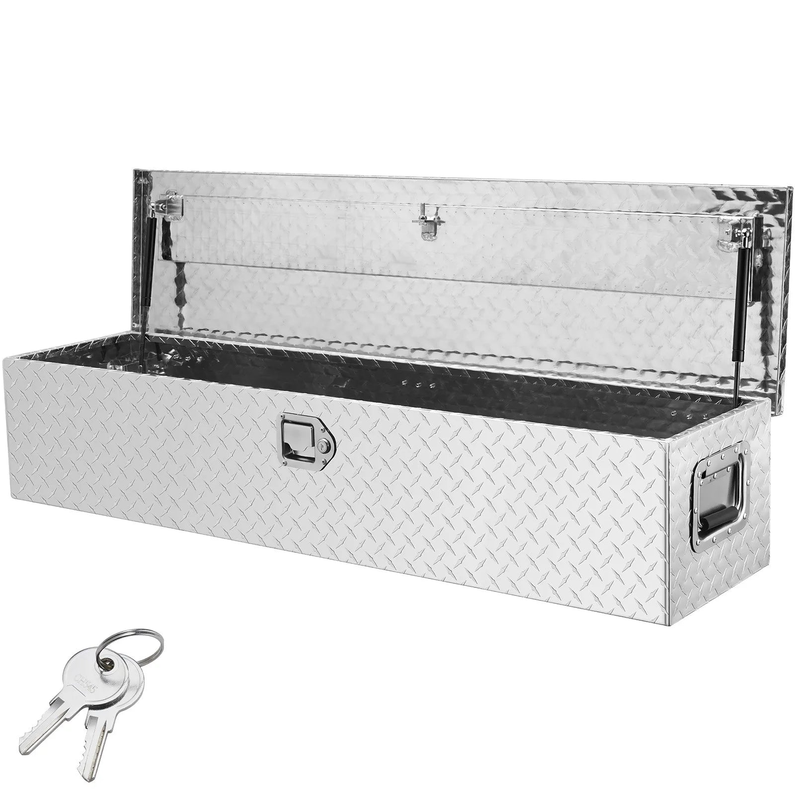 VEVOR Heavy Duty Aluminum Truck Bed Tool Box, Diamond Plate Tool Box with Side Handle and Lock Keys, Storage Tool Box Chest Box Organizer for Pickup, Truck Bed, RV, Trailer, 48