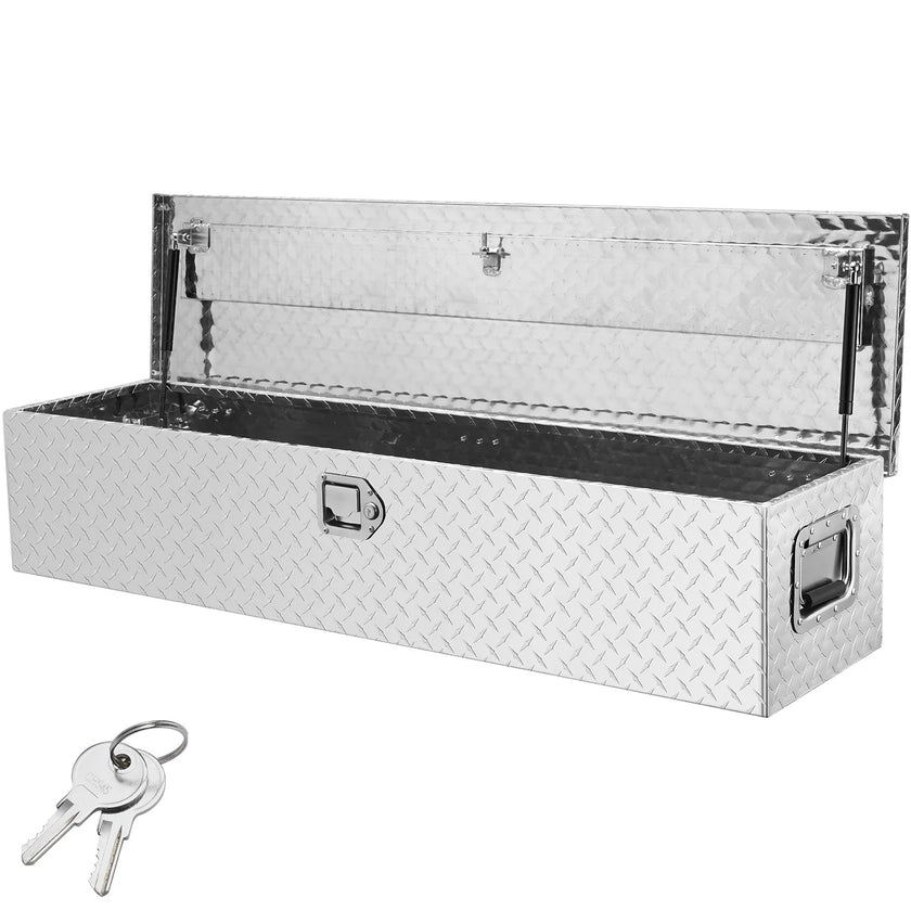 VEVOR Heavy Duty Aluminum Truck Bed Tool Box, Diamond Plate Tool Box with Side Handle and Lock Keys, Storage Tool Box Chest Box Organizer for Pickup, Truck Bed, RV, Trailer, 48