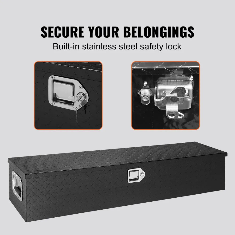 VEVOR Heavy Duty Aluminum Truck Bed Tool Box, Diamond Plate Tool Box with Side Handle and Lock Keys, Storage Tool Box Chest Box Organizer for Pickup, Truck Bed, RV, Trailer, 48