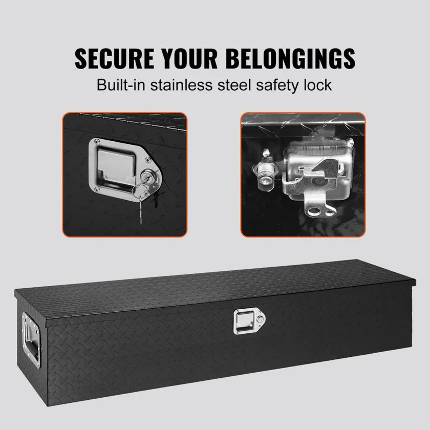 VEVOR Heavy Duty Aluminum Truck Bed Tool Box, Diamond Plate Tool Box with Side Handle and Lock Keys, Storage Tool Box Chest Box Organizer for Pickup, Truck Bed, RV, Trailer, 48