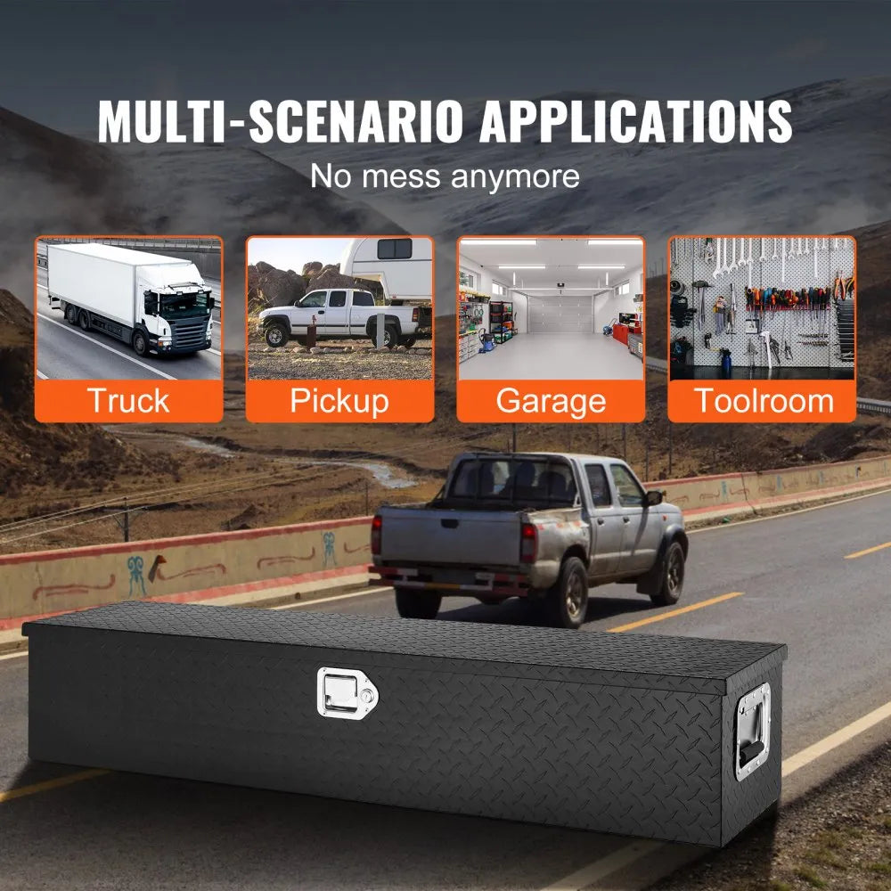 VEVOR Heavy Duty Aluminum Truck Bed Tool Box, Diamond Plate Tool Box with Side Handle and Lock Keys, Storage Tool Box Chest Box Organizer for Pickup, Truck Bed, RV, Trailer, 48
