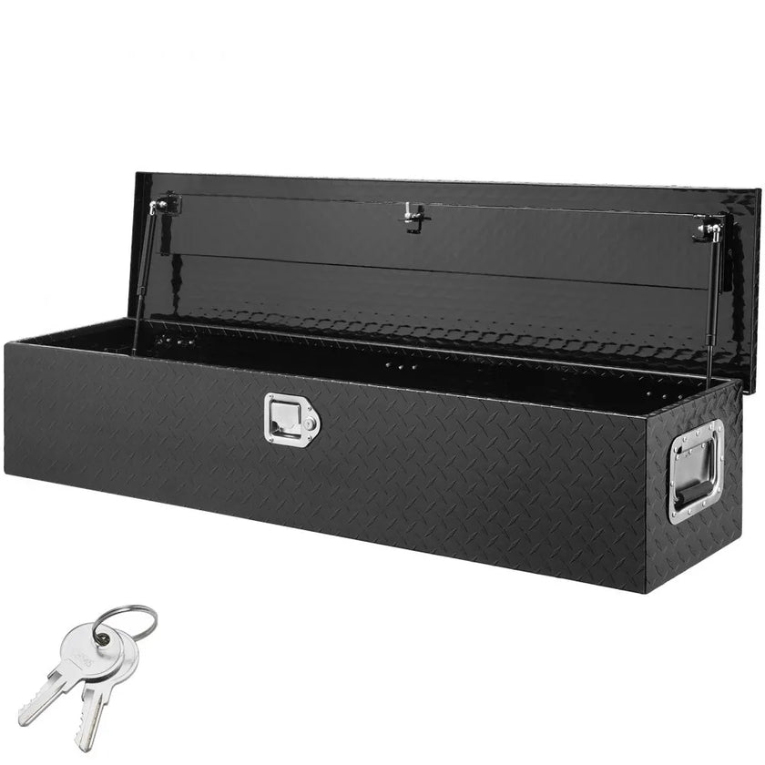 VEVOR Heavy Duty Aluminum Truck Bed Tool Box, Diamond Plate Tool Box with Side Handle and Lock Keys, Storage Tool Box Chest Box Organizer for Pickup, Truck Bed, RV, Trailer, 48