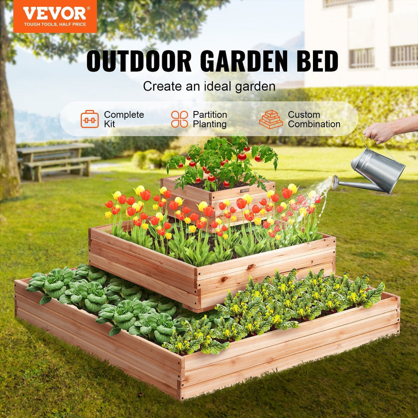 VEVOR Wooden Raised Garden Bed Planter Box 44.5x44.5x20.1
