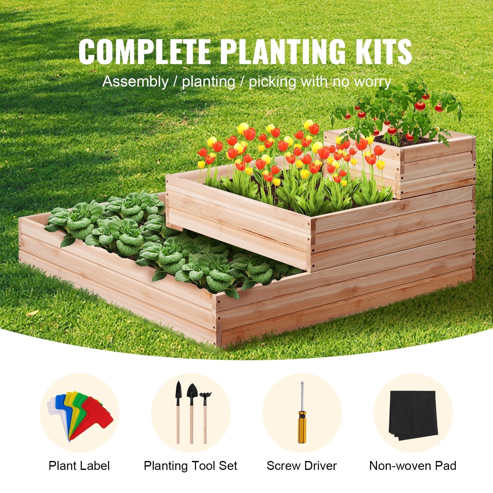 VEVOR Wooden Raised Garden Bed Planter Box 44.5x44.5x20.1