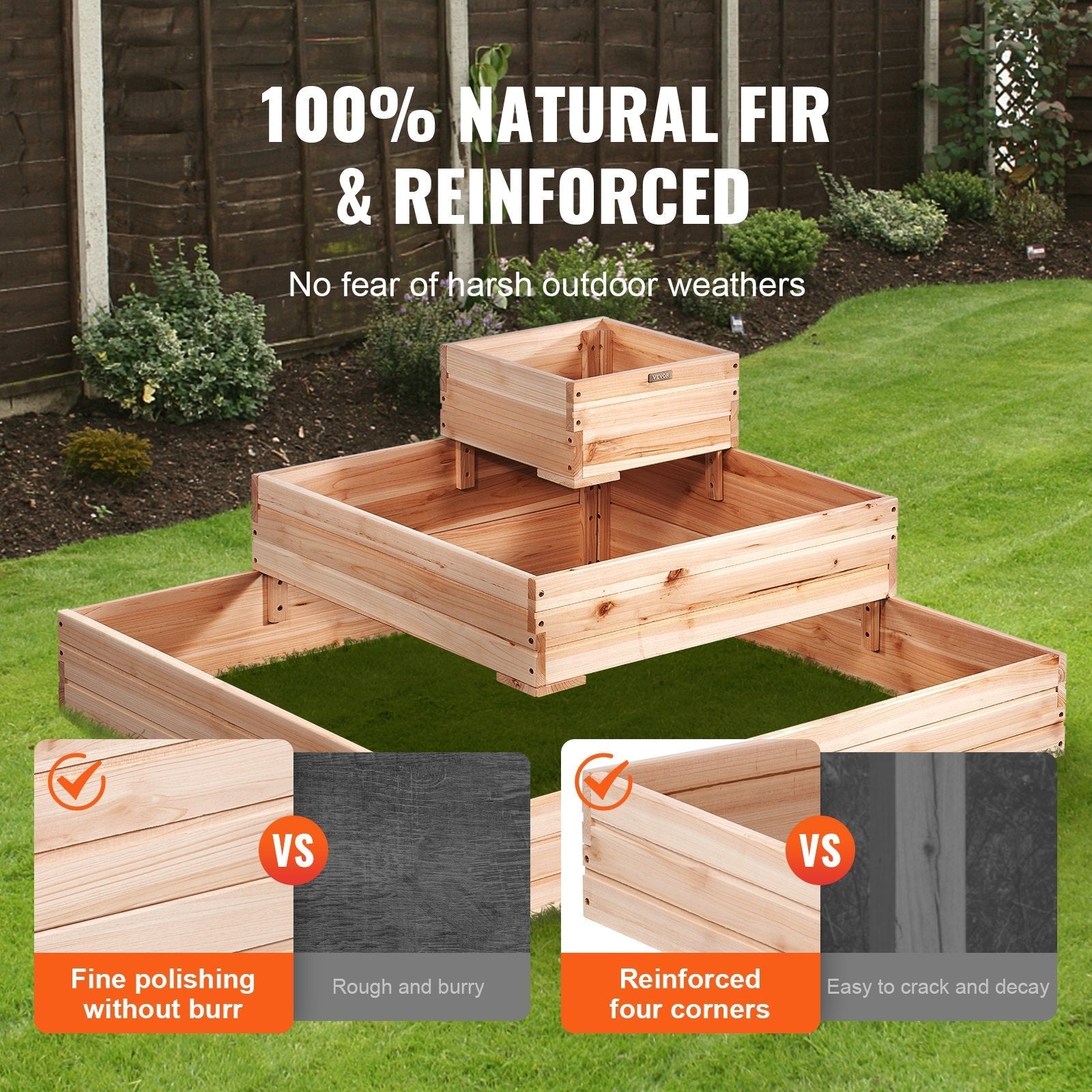 VEVOR Wooden Raised Garden Bed Planter Box 44.5x44.5x20.1