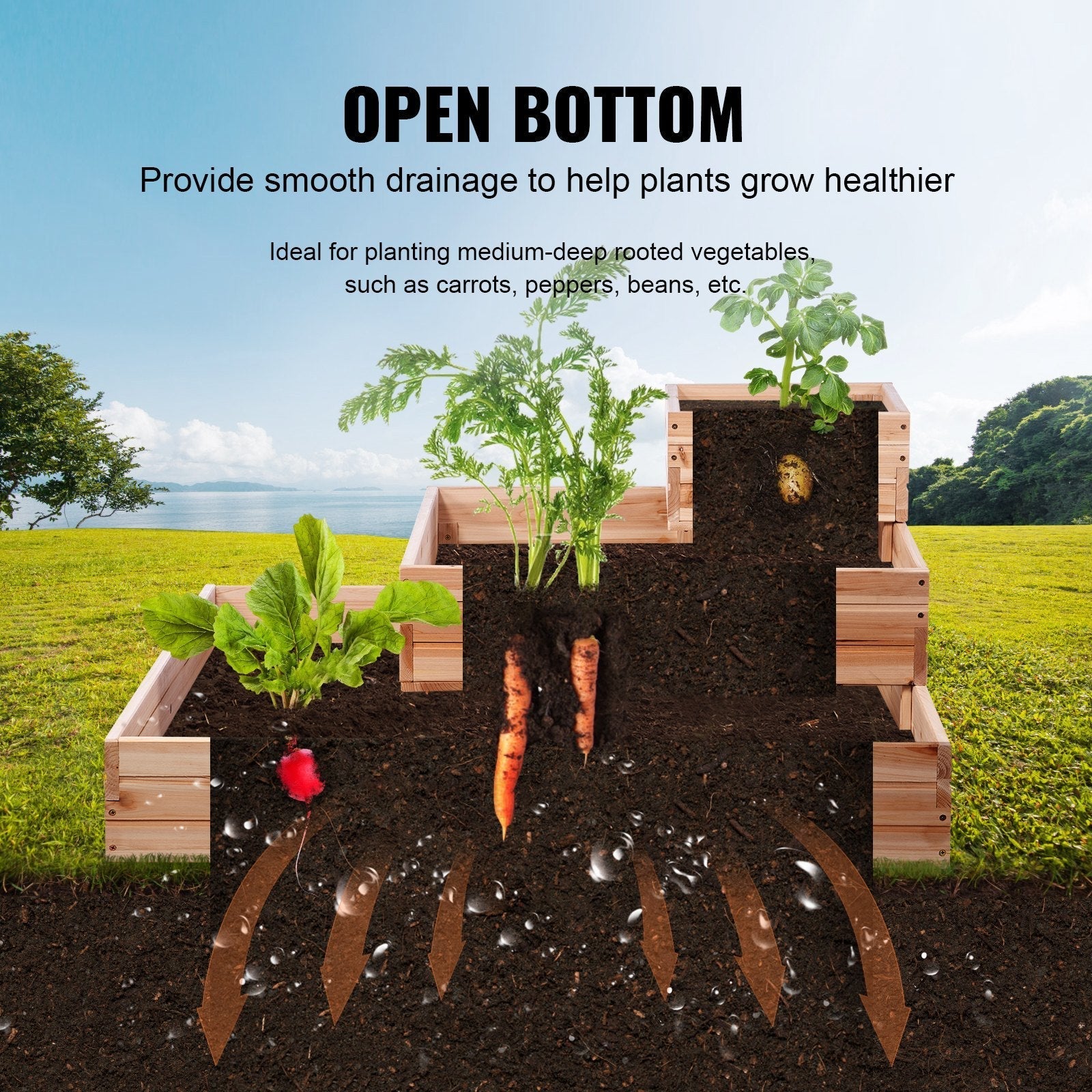 VEVOR Wooden Raised Garden Bed Planter Box 44.5x44.5x20.1