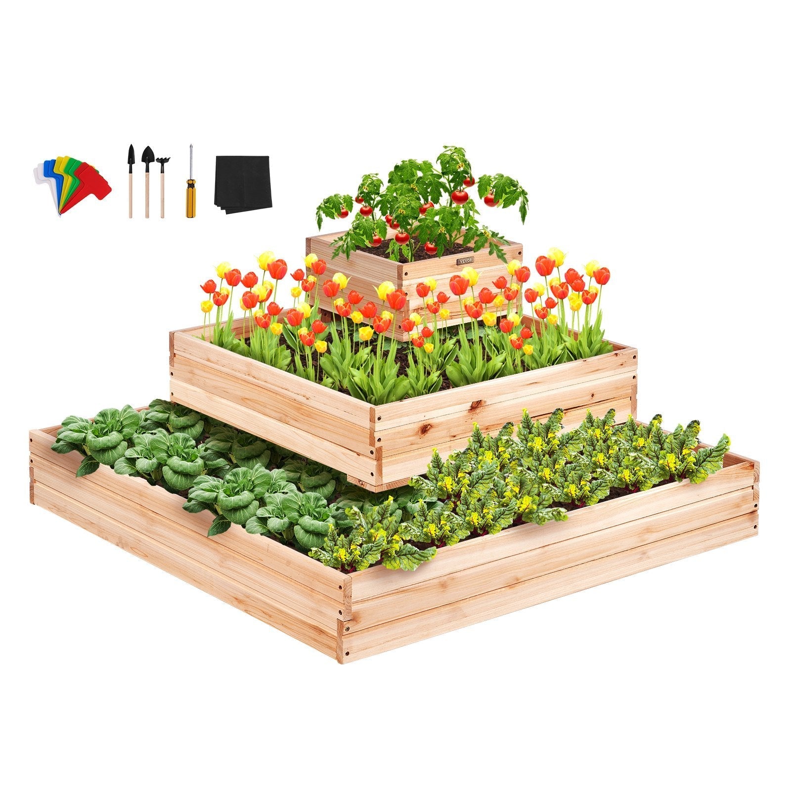 VEVOR Wooden Raised Garden Bed Planter Box 44.5x44.5x20.1