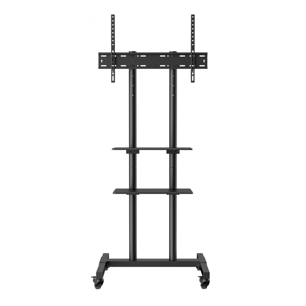 VEVOR Mobile TV Stand, Mobile TV Cart for 32 to 70 inch TVs, Height Adjustable Portable TV Stand with Wheels, Double Tray for Audio-Visual Devices, Rolling TV Stand with Mount for Bedroom, Living Room