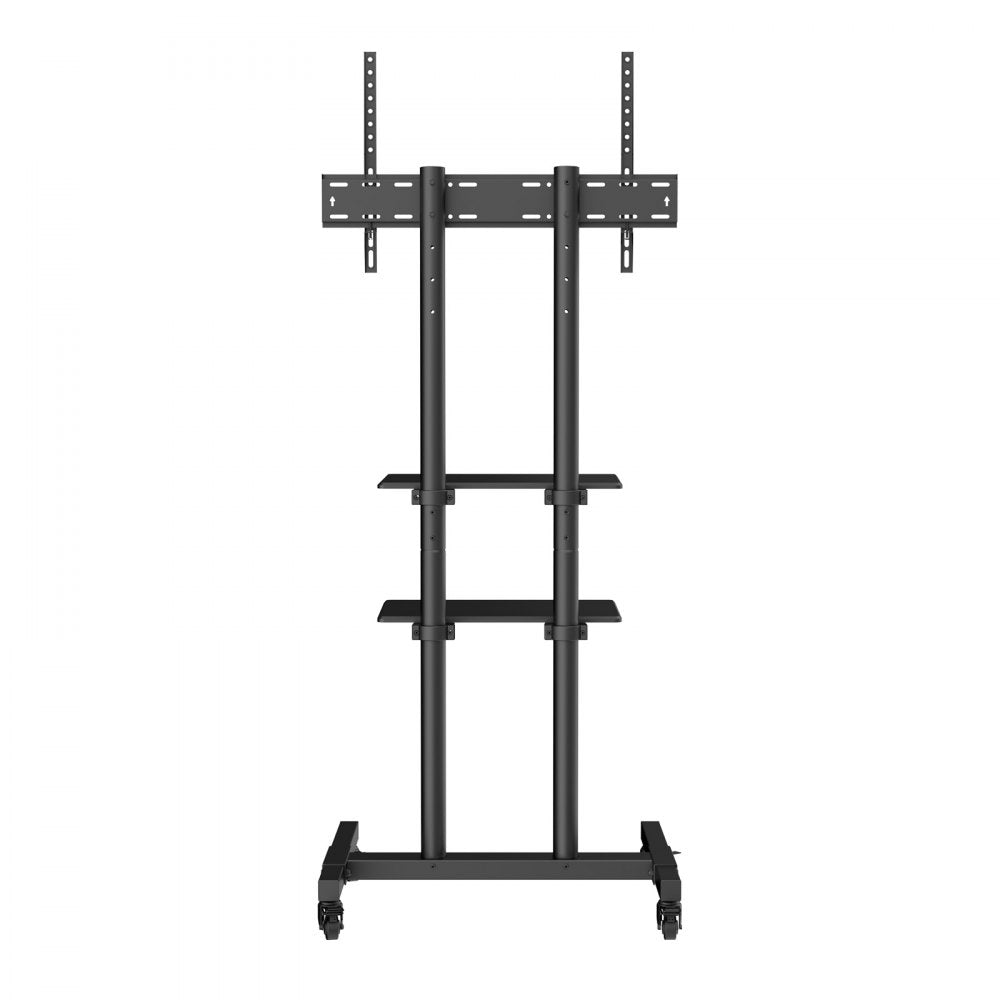 VEVOR Mobile TV Stand, Mobile TV Cart for 32 to 70 inch TVs, Height Adjustable Portable TV Stand with Wheels, Double Tray for Audio-Visual Devices, Rolling TV Stand with Mount for Bedroom, Living Room