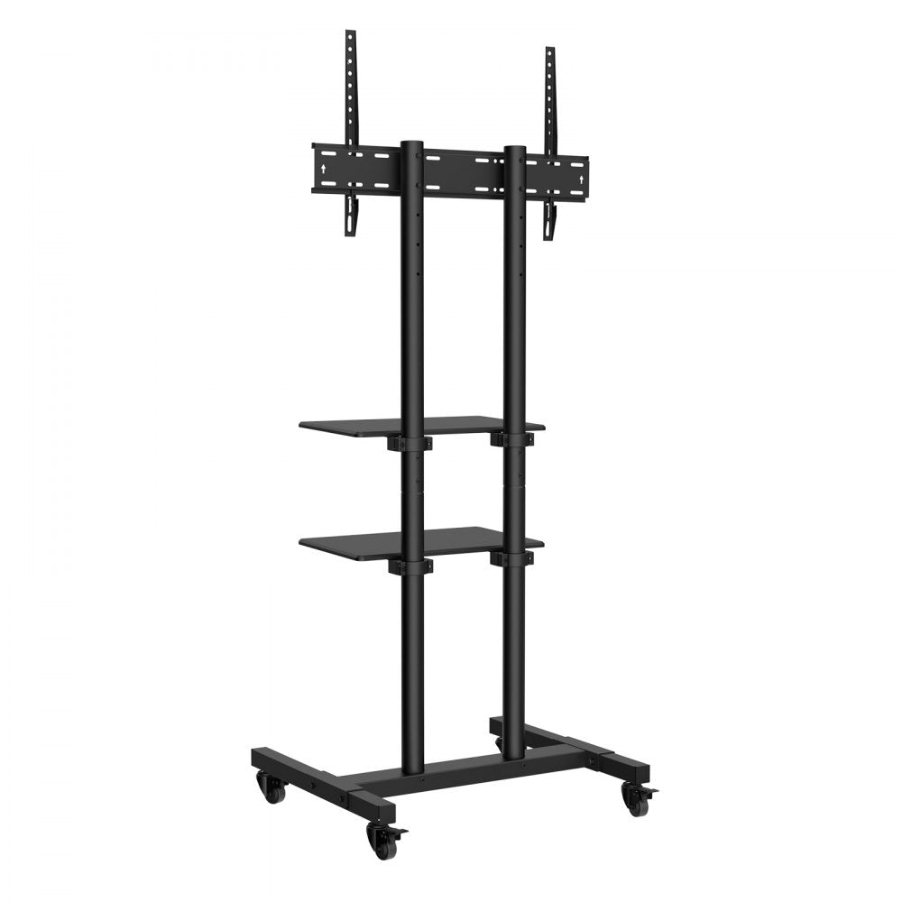 VEVOR Mobile TV Stand, Mobile TV Cart for 32 to 70 inch TVs, Height Adjustable Portable TV Stand with Wheels, Double Tray for Audio-Visual Devices, Rolling TV Stand with Mount for Bedroom, Living Room