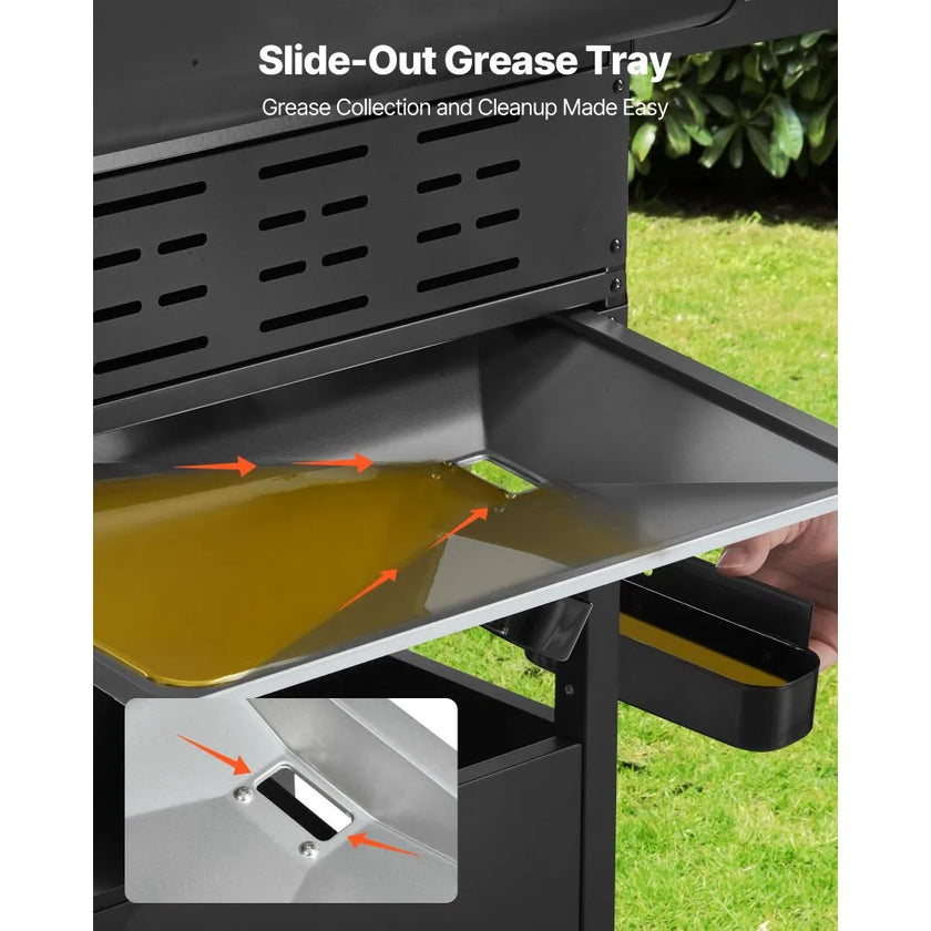 VEVOR 4 Burner Propane Gas Grill with Side Burner, 52,000 BTU Outdoor BBQ Grill with 425 Sq. In. Cooking Area, Carbon Steel Patio Garden Barbecue with Side Shelves