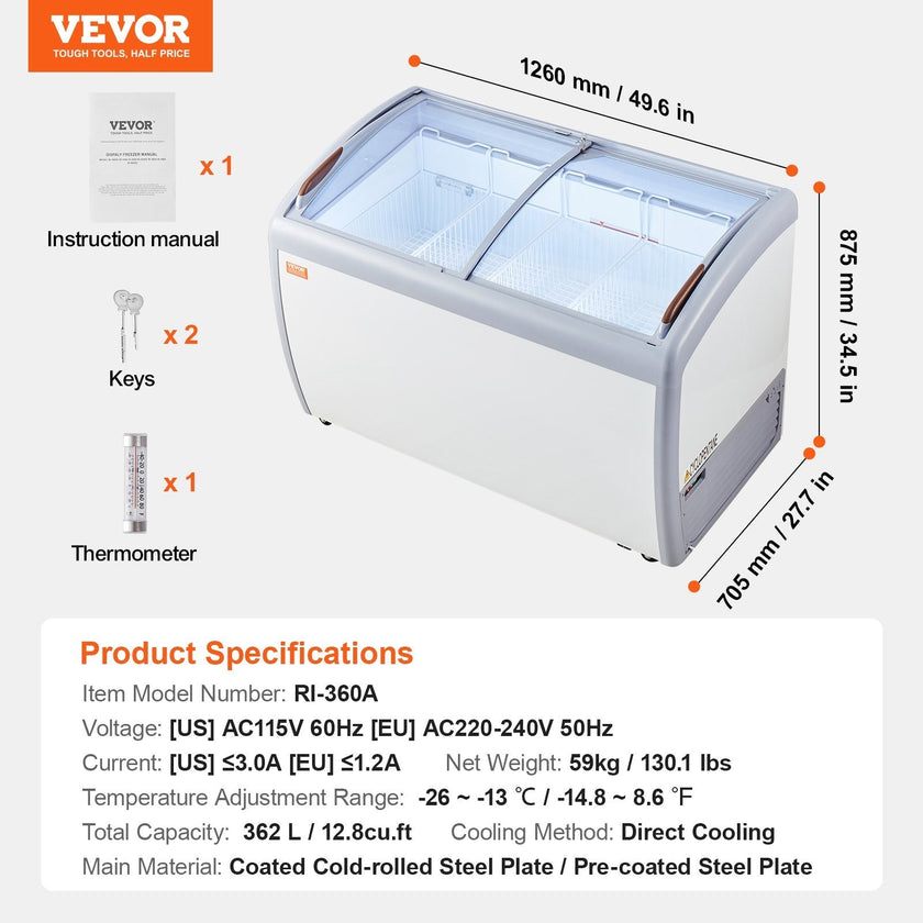 VEVOR 12.8Cu.ft Commercial Ice Cream Display Case Gelato Dipping Freezer Cabinet