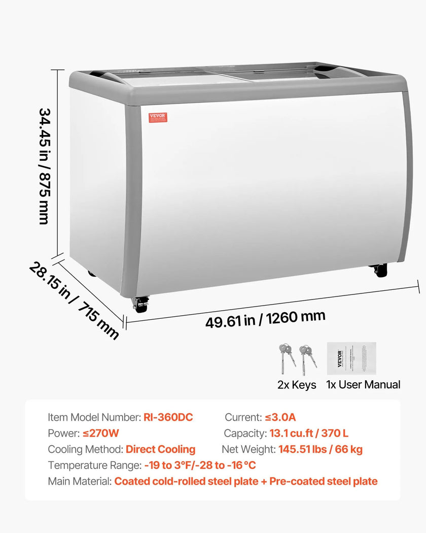 Commercial Ice Cream Display Freezer – 13.1 Cu. Ft. Gelato Dipping Cabinet with LED Lighting