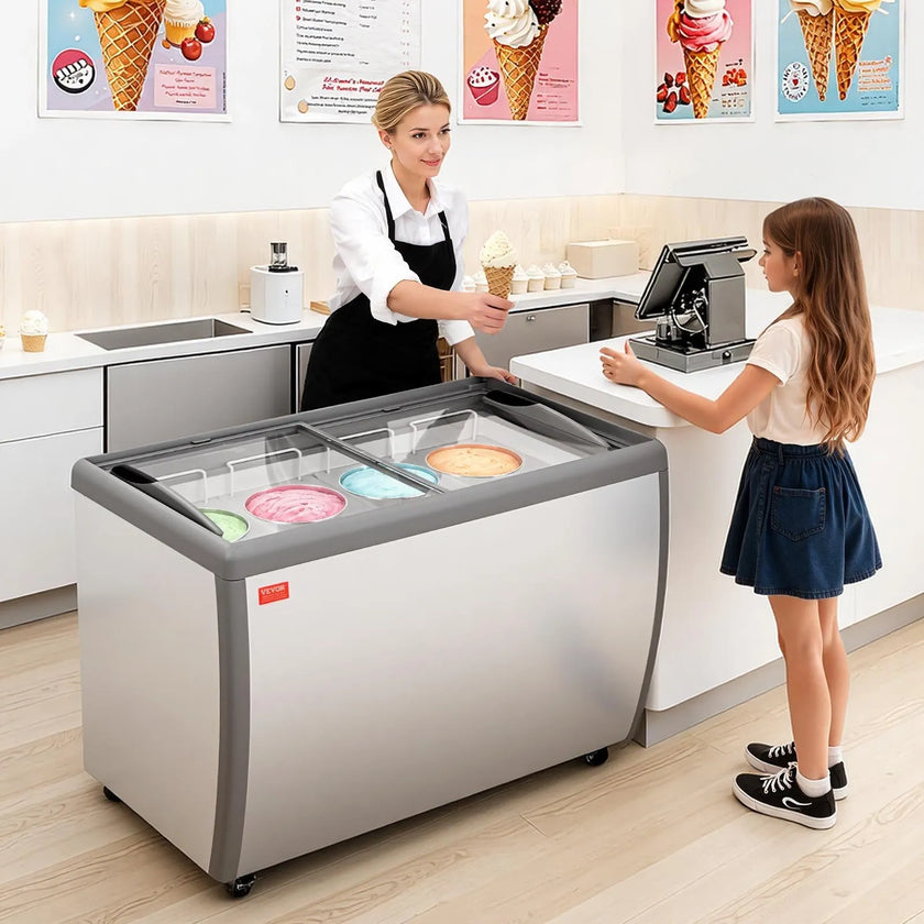 Commercial Ice Cream Display Freezer – 13.1 Cu. Ft. Gelato Dipping Cabinet with LED Lighting