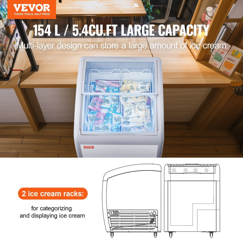 VEVOR 5.4 Cu.ft Commercial Ice Cream Display Case Gelato Dipping Freezer Cabinet