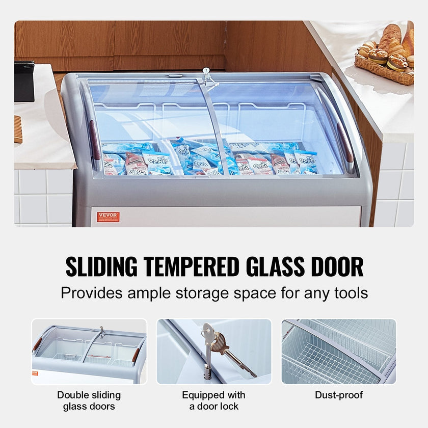 VEVOR 9.3 Cu.ft Commercial Ice Cream Display Case Gelato Dipping Freezer Cabinet