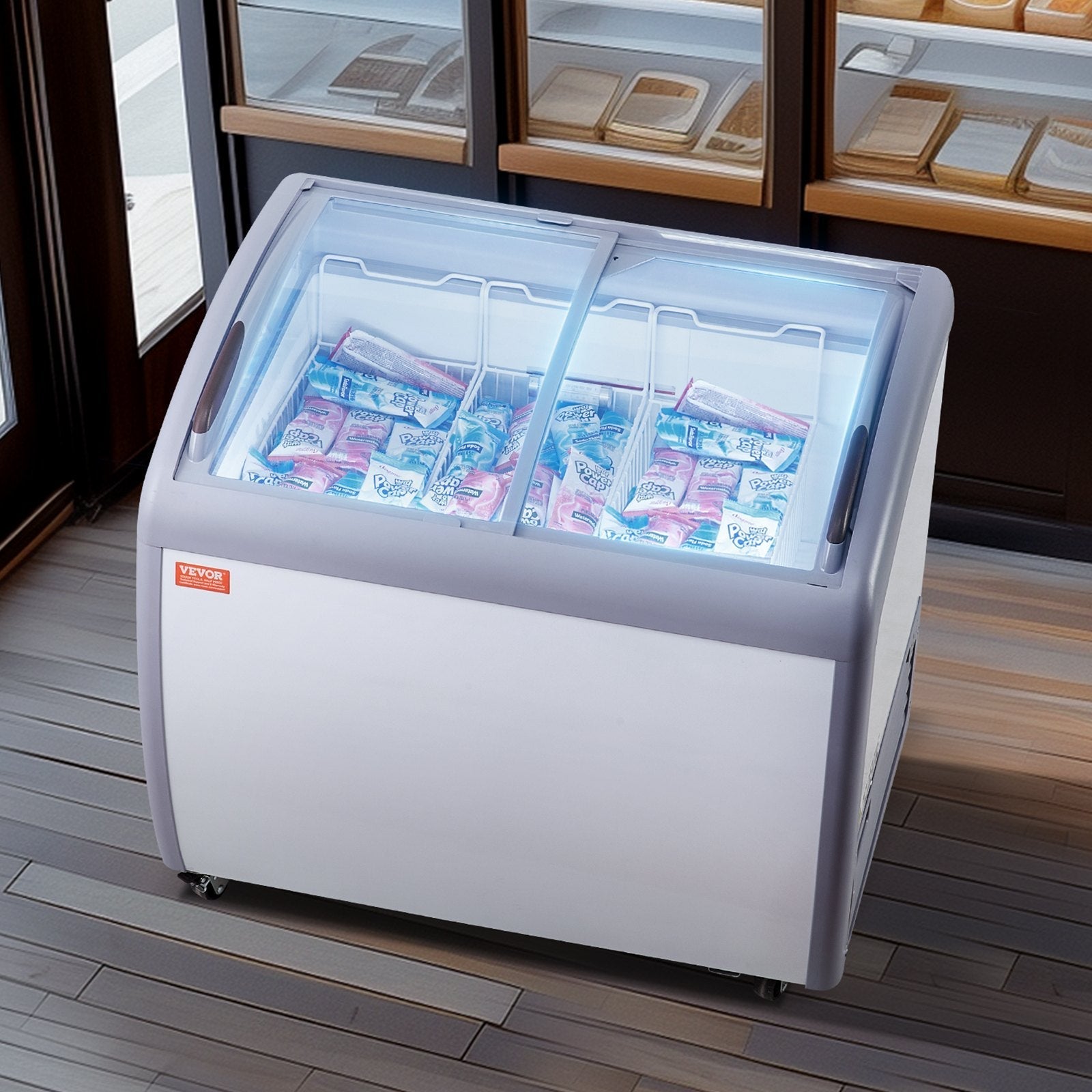 VEVOR 9.3 Cu.ft Commercial Ice Cream Display Case Gelato Dipping Freezer Cabinet