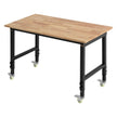 VEVOR Adjustable Workbench on Wheels, 1500 lbs Capacity, 48 x 24 Inch Oak Wood Top Workbench with 28.5-42.3 Inch Height Adjustment, Heavy-Duty Hardwood Worktable for Garage, Workshop, Home, Office