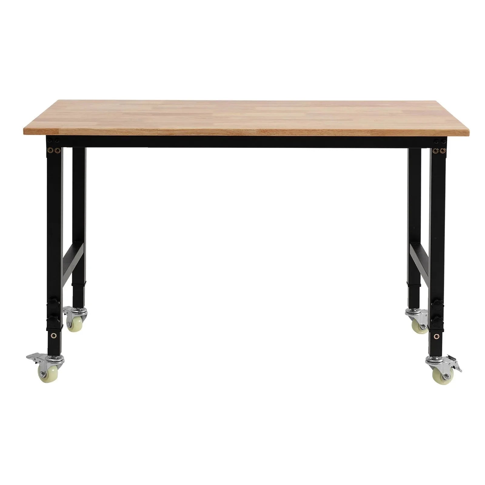 VEVOR Adjustable Workbench on Wheels, 1500 lbs Capacity, 48 x 24 Inch Oak Wood Top Workbench with 28.5-42.3 Inch Height Adjustment, Heavy-Duty Hardwood Worktable for Garage, Workshop, Home, Office