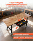VEVOR Adjustable Workbench on Wheels, 2000 lbs Capacity, 60 x 24 Inch Oak Wood Top Workbench with Drawer & Power Outlets, Heavy-Duty Hardwood Worktable for Garage, Workshop, Home, Office, Commercial