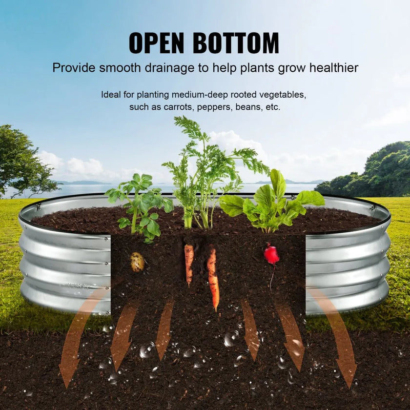 VEVOR Raised Garden Bed, 4 x 2 x 1 ft Galvanized Metal Planter Box, Outdoor Planting Boxes with Open Base, for Growing Flowers/Vegetables/Herbs in Backyard/Garden/Patio/Balcony, Silver