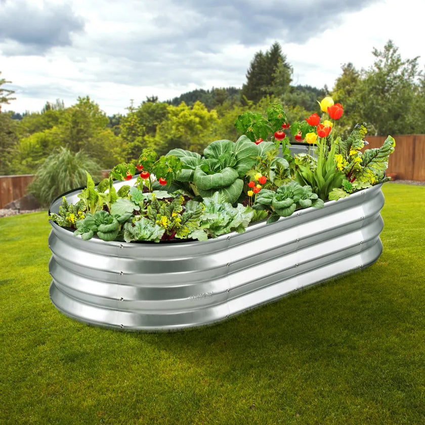 VEVOR Raised Garden Bed, 4 x 2 x 1 ft Galvanized Metal Planter Box, Outdoor Planting Boxes with Open Base, for Growing Flowers/Vegetables/Herbs in Backyard/Garden/Patio/Balcony, Silver