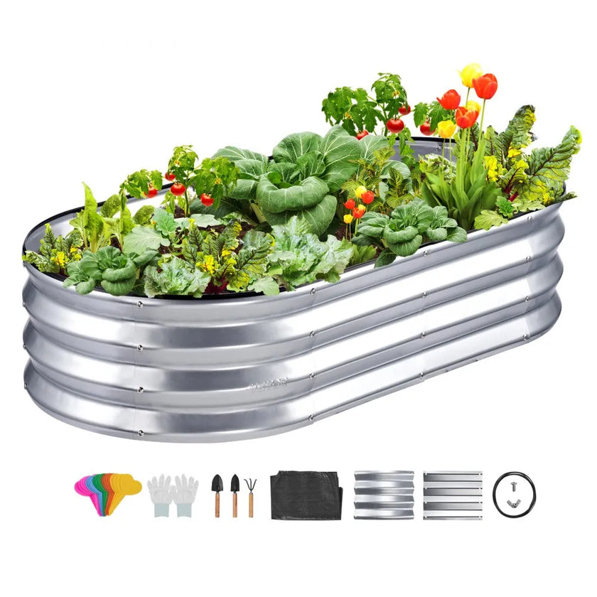 VEVOR Raised Garden Bed, 4 x 2 x 1 ft Galvanized Metal Planter Box, Outdoor Planting Boxes with Open Base, for Growing Flowers/Vegetables/Herbs in Backyard/Garden/Patio/Balcony, Silver