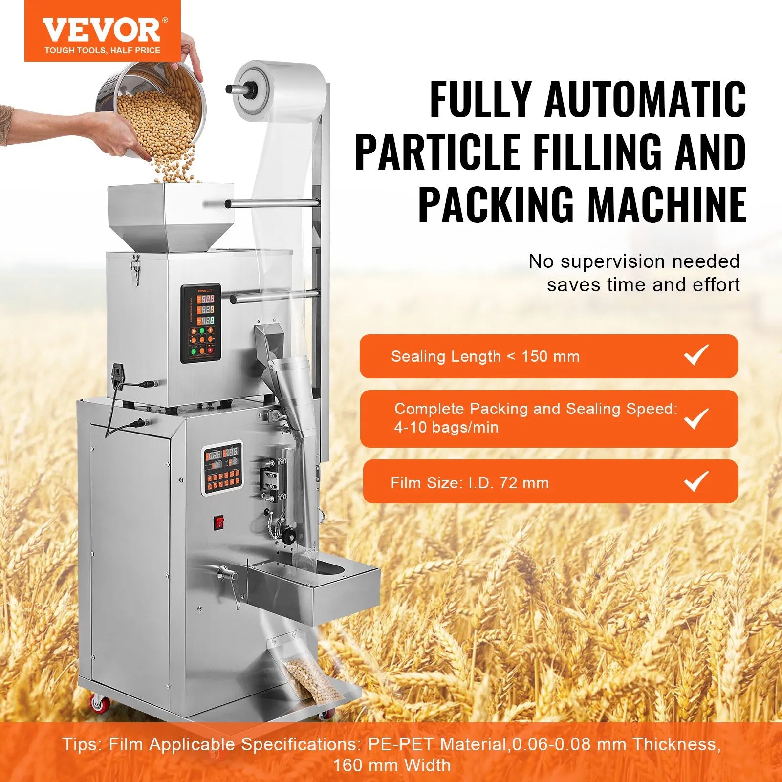 VEVOR Automatic Particle Packaging Machine, 0.002-0.22lbs/1-100g, Multi-Function Pouch Powder Sachet Weighting Filling Packing Machine, Powder Filler Machine for Tea Seeds Grains Flour Beans Glitter